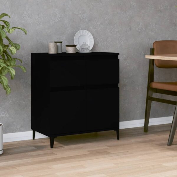 Elegant Black Sideboard Cabinet Engineered Wood Metal Feet Ample Storage Space