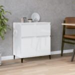 Chic High Gloss White Sideboard Storage Cabinet with Metal Feet & Ample Space