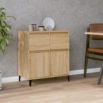 Chic Sonoma Oak Sideboard Engineered Wood Metal Feet Ample Storage Space