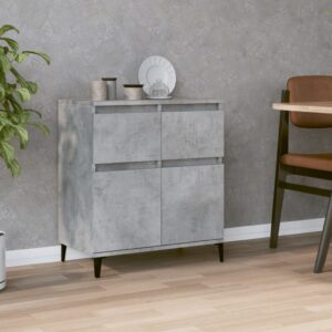 Chic Concrete Grey Sideboard Engineered Wood Metal Feet Ample Storage Space