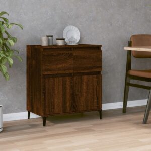 Elegant Brown Oak Sideboard Engineered Wood Metal Feet Ample Storage Space