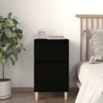 Elegant Black Bedside Cabinet Nightstand Ample Storage Display Surface Wood