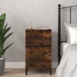 Elegant Smoked Oak Bedside Cabinet Nightstand with Ample Storage Space