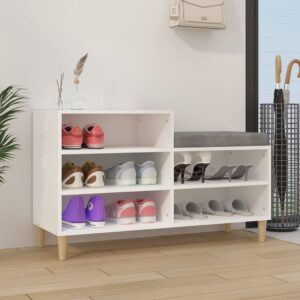 Elegant White Shoe Cabinet Engineered Wood Storage Organizer with Wooden Legs