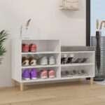 High Gloss White Shoe Cabinet Engineered Wood Storage Organizer with Wooden Legs