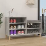 Elegant Grey Shoe Cabinet Engineered Wood Storage Organizer with Wooden Legs