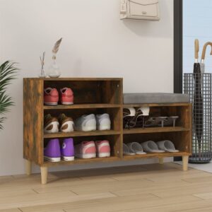 Elegant Smoked Oak Shoe Cabinet Engineered Wood Storage Organizer with Legs