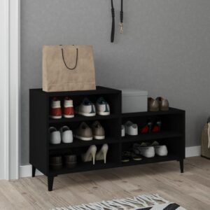 Chic Black Shoe Storage Cabinet Engineered Wood Metal Feet 5 Shelves Organizer