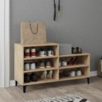 Sonoma Oak Shoe Cabinet Engineered Wood Metal Feet Ample Storage Shelves