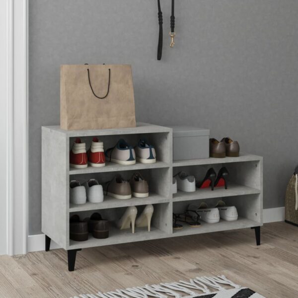 Chic Concrete Grey Shoe Storage Cabinet Engineered Wood Metal Feet 5 Shelves