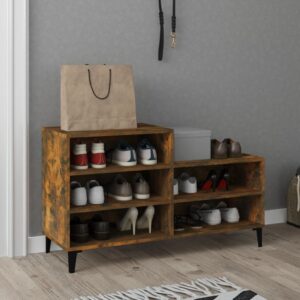 Chic Smoked Oak Shoe Cabinet with Metal Feet and 5 Shelves for Storage