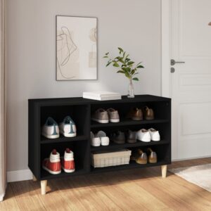 Elegant Black Shoe Storage Cabinet Engineered Wood Ample Space Organizer Bench