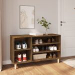 Elegant Smoked Oak Shoe Cabinet Storage Organizer Engineered Wood Hall Bench