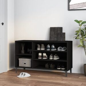 Elegant Black Shoe Storage Cabinet - Engineered Wood Spacious Organizer Bench