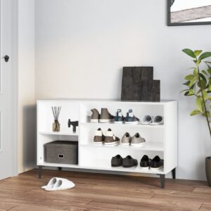 High Gloss White Shoe Cabinet Storage Organizer Engineered Wood Hallway Furniture