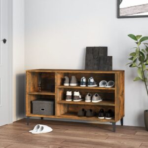 Elegant Smoked Oak Shoe Cabinet Storage Organizer Engineered Wood Spacious