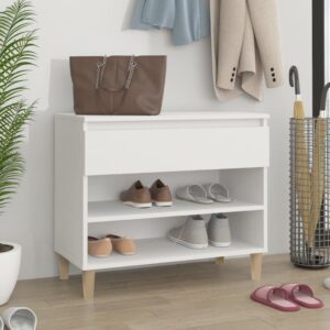 Elegant White Shoe Storage Cabinet Engineered Wood with Drawer Organizer