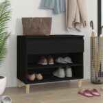 Elegant Black Shoe Storage Cabinet Engineered Wood with Drawer and Shelves