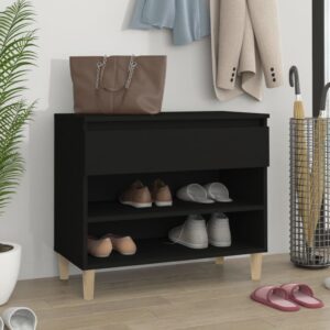 Elegant Black Shoe Storage Cabinet Engineered Wood with Drawer and Shelves