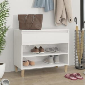 High Gloss White Shoe Cabinet Storage Organizer with Drawer Engineered Wood