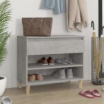 Elegant Grey Shoe Storage Cabinet Engineered Wood Ample Space Sturdy Organizer