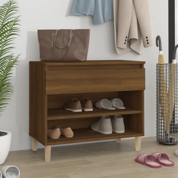 Elegant Brown Oak Shoe Cabinet Engineered Wood Storage Organizer with Drawer