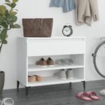 Elegant White Shoe Storage Cabinet Engineered Wood with Drawer Organizer