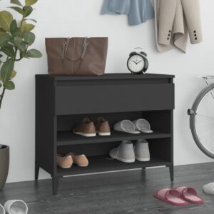 Elegant Black Shoe Storage Cabinet Engineered Wood with Drawer Organizer