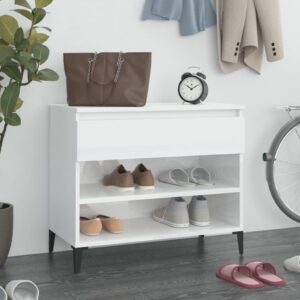 High Gloss White Shoe Cabinet Storage Organizer with Drawer Engineered Wood