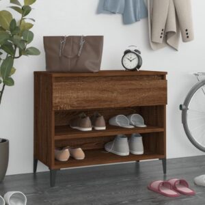 Elegant Brown Oak Shoe Cabinet Engineered Wood Storage Organizer with Drawer