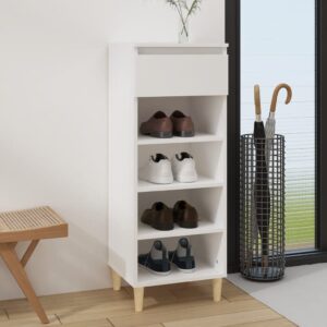 White Engineered Wood Shoe Cabinet with Drawer and Shelves for Home Storage