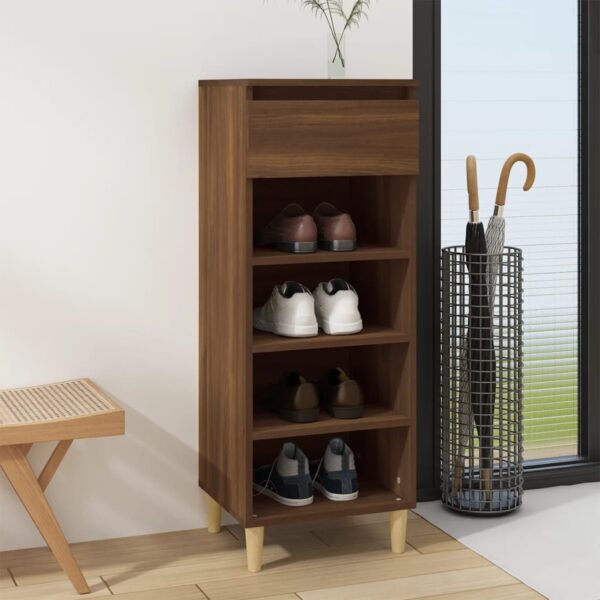 Chic Brown Oak Shoe Storage Cabinet with Drawer and Shelves Engineered Wood