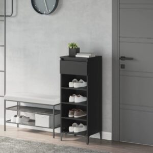 Elegant Black Shoe Rack Engineered Wood Metal Feet Ample Storage Space Stable