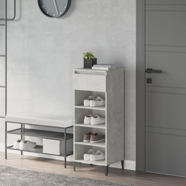 Chic Concrete Grey Shoe Rack Engineered Wood Metal Feet Ample Storage Space