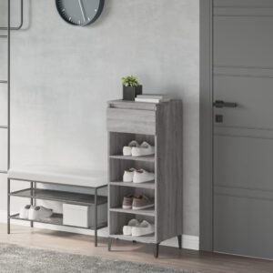 Elegant Grey Sonoma Shoe Rack with Drawer and Shelves Engineered Wood