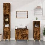 Engineered Wood Bathroom Cabinet Smoked Oak Finish Tall Storage Cupboard