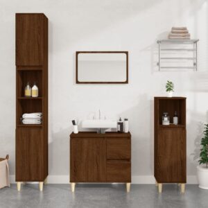 Engineered Wood Bathroom Cabinet Tall Storage Organizer Brown Oak Finish