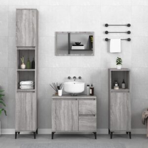 Chic Grey Sonoma Tall Bathroom Cabinet Engineered Wood Ample Storage Metal Feet