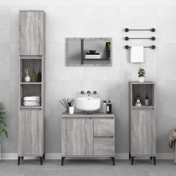 Chic Grey Sonoma Tall Bathroom Cabinet Engineered Wood Ample Storage Metal Feet