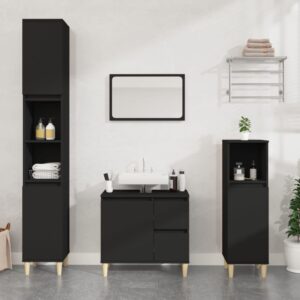 Chic Black Engineered Wood Bathroom Cabinet Vertical Storage Organizer