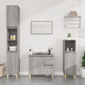 Chic Grey Sonoma Engineered Wood Bathroom Cabinet with Eucalyptus Feet