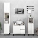 High Gloss White Bathroom Cabinet Engineered Wood Ample Storage Metal Feet