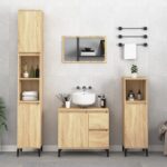 Chic Sonoma Oak Bathroom Cabinet Engineered Wood Storage Organizer with Metal Feet