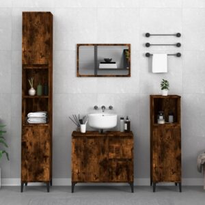 Chic Smoked Oak Bathroom Cabinet Engineered Wood Ample Storage Metal Feet