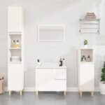 Chic White Engineered Wood Bathroom Cabinet Storage Organizer with Drawers