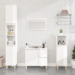 High Gloss White Bathroom Cabinet Engineered Wood Storage Organizer Adjustable