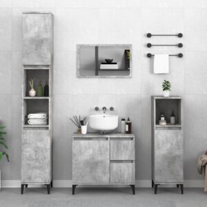 Chic Concrete Grey Bathroom Cabinet Engineered Wood Storage Organizer Metal Feet