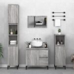 Chic Grey Sonoma Engineered Wood Bathroom Cabinet with Metal Feet & Storage