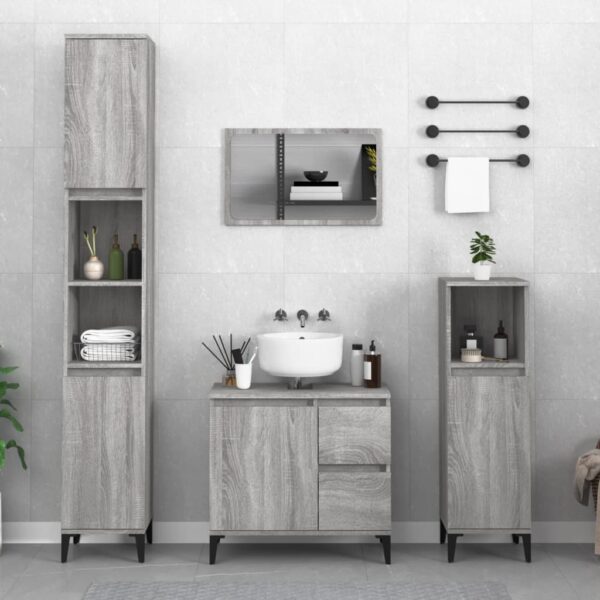 Chic Grey Sonoma Engineered Wood Bathroom Cabinet with Metal Feet & Storage