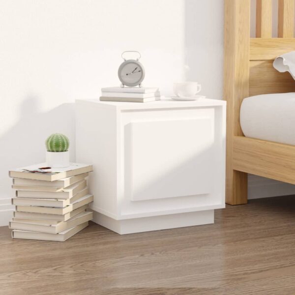 Modern White Bedside Cabinet Nightstand Engineered Wood with Storage Compartment